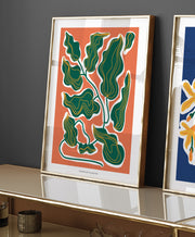 Green Floral Orange Modern Art Poster